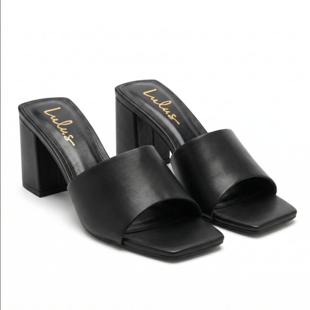 Lulus Yarie Satin Black Block Heel Mule Sandals Womens 9 NIB